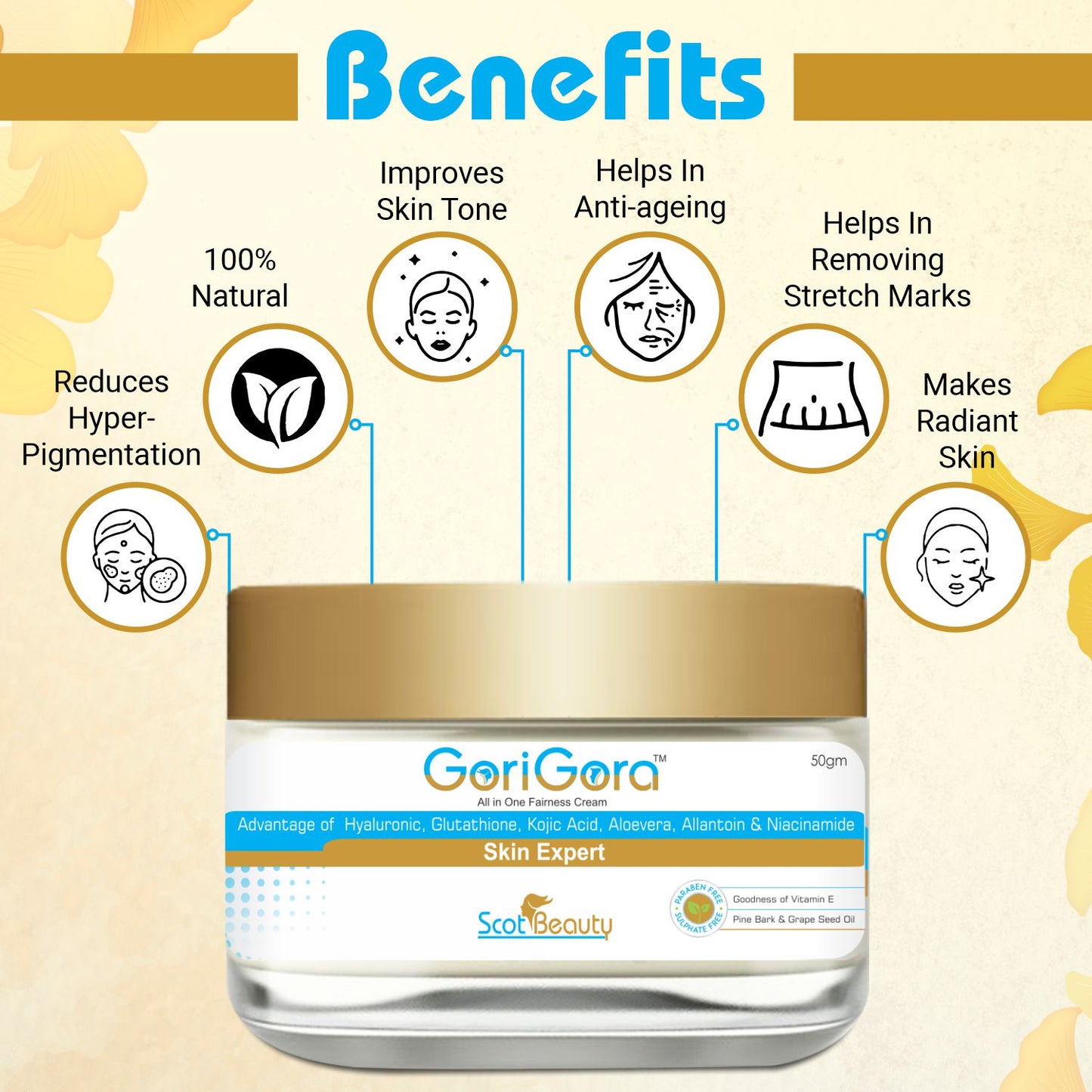 Gori Gora All In One Fairness Cream For Skin Brightening & Whitening - 50gm