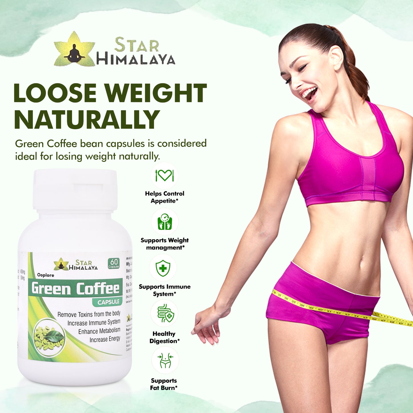Green Coffee With Green Tea for Weight Loss 500mg - 60 Capsules
